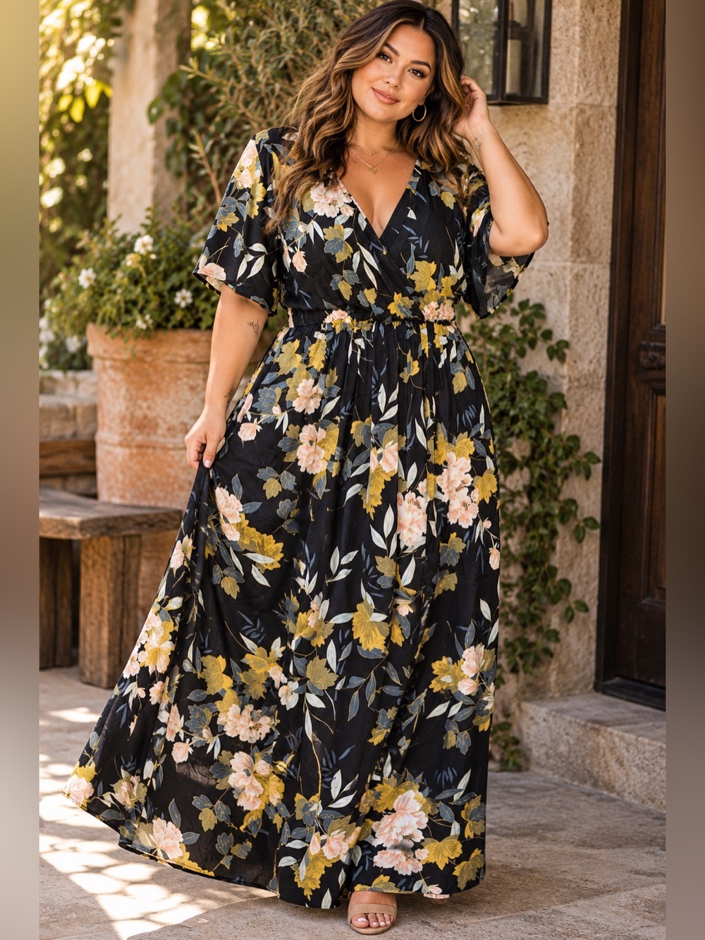 Baltic Born Kia Kimono Maxi Dress Floral Black Size XL